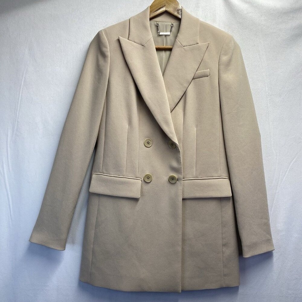 ELIE TAHARI Peak Lapel Collar Lined Blazer Jacket Women Sz 0 Beige Shoulder Pads